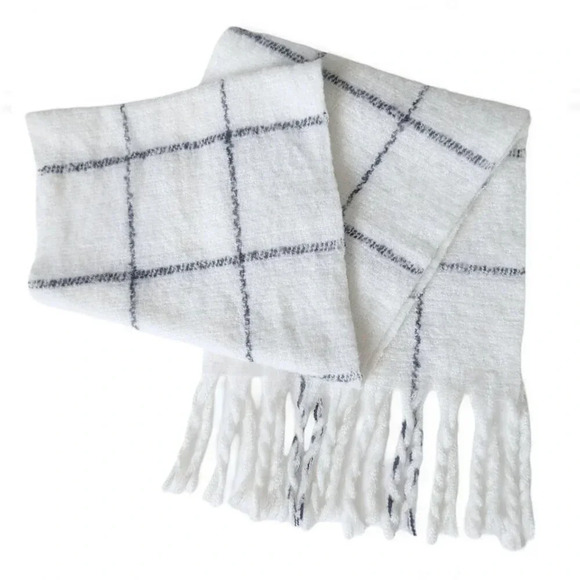 Oversized Windowpane Check Scarf in 100% Poly Fringe Shawl Knit - Picture 1 of 5